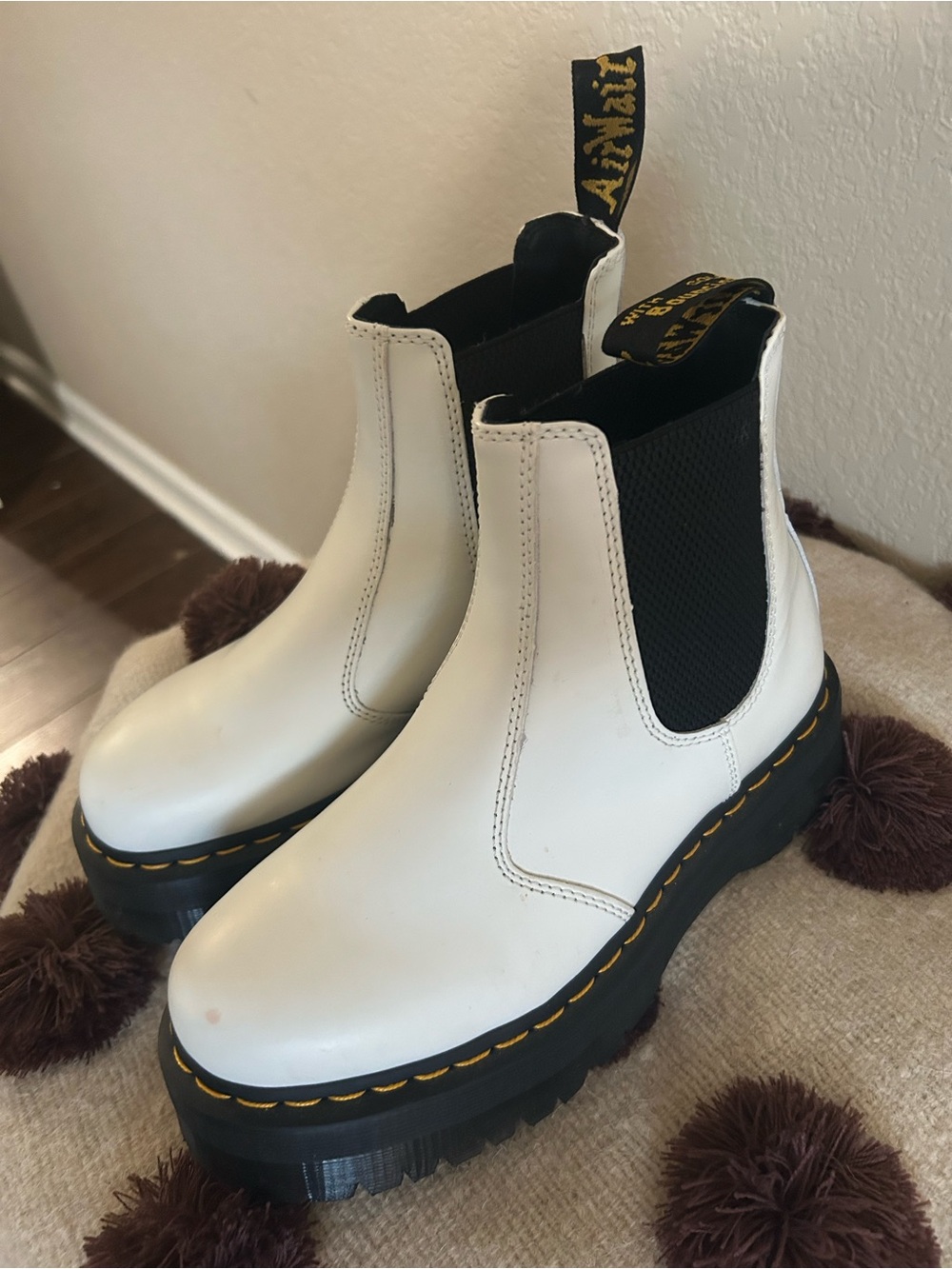 Dr. Martens White Leather Platform Chelsea Boots with Black Soles - Picture 2 of 5